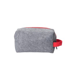 Косметичка из РПЕТ фетра с ручкой "Felt", серый с красным