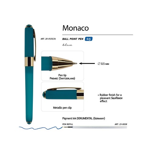 Ручка пластиковая шариковая «Monaco», 0,5мм, синие чернила, морская волна