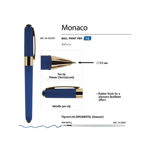 Ручка пластиковая шариковая «Monaco», 0,5мм, синие чернила, темно-синий