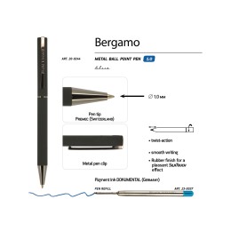 Ручка "Bergamo" шариковая автоматическая, черный металлический корпус, 0.7 мм, синяя