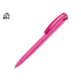 Ручка пластиковая шариковая трехгранная «Trinity K transparent Gum» soft-touch с чипом передачи инфо, розовый