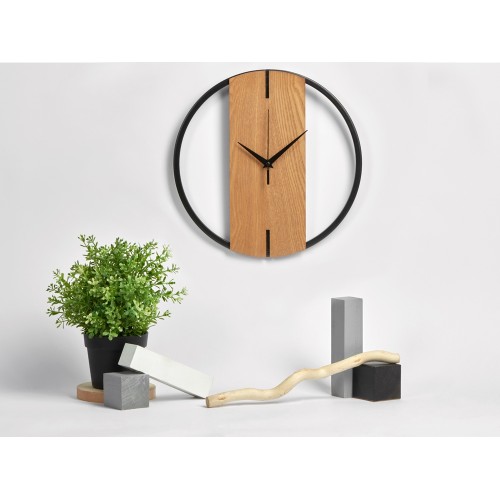 Деревянные часы с металлическим ободом, диаметр 30 см, "Time Wheel", натуральный/черный