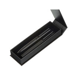 Набор из шариковой ручки и ручки-роллера с анодированным зеркальным слоем в подарочной коробке "Monarch Black", черный