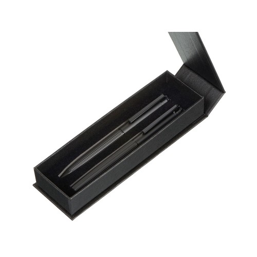 Набор из шариковой ручки и ручки-роллера с анодированным зеркальным слоем в подарочной коробке "Monarch Black", черный