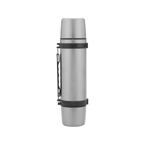Термос на 750 мл с ручкой и двумя крышками "Чай вдвоем", серебристый