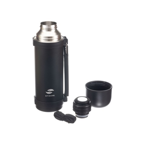 Термос Stinger, 1,2 л, широкий с ручкой, нержавеющая сталь, чёрный, 12,4 х 10,2 х 31,8 см