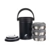 Термос ланч-бокс Stinger, 1,7 л, широкий, сталь, чёрный, три контейнера, 16,1 x 14,9 x 21,5