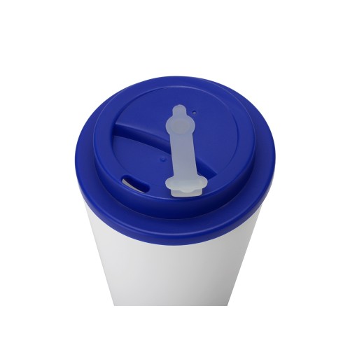 Пластиковый стакан Take away с двойными стенками и крышкой с силиконовым клапаном, 350 мл, белый/синий