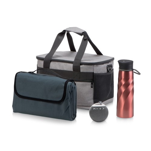 Подарочный набор с пледом и колонкой в сумке - холодильнике " Musical trek", красный