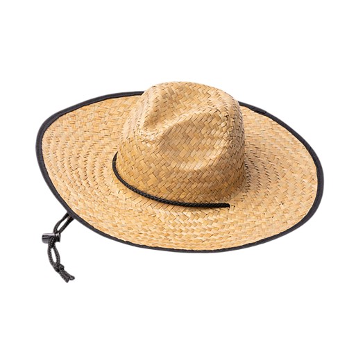 Шляпа из натуральной соломы MUNDAK/СИЕСТА с регулируемой завязкой, бежевый/черный