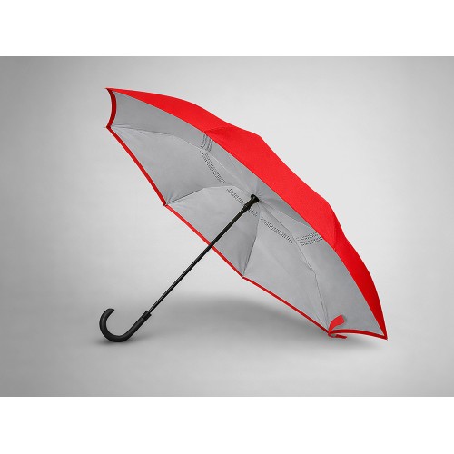 Зонт-трость наоборот Inversa, полуавтомат, красный/серый