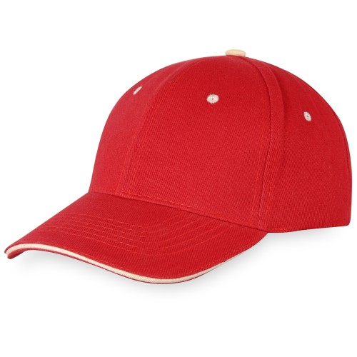 Бейсболка "New Castle" 6-ти панельная, красный/натуральный