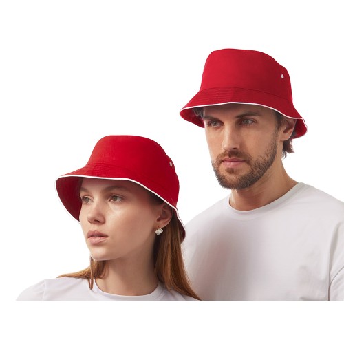 Панама с контрастной окантовкой , красный/белый