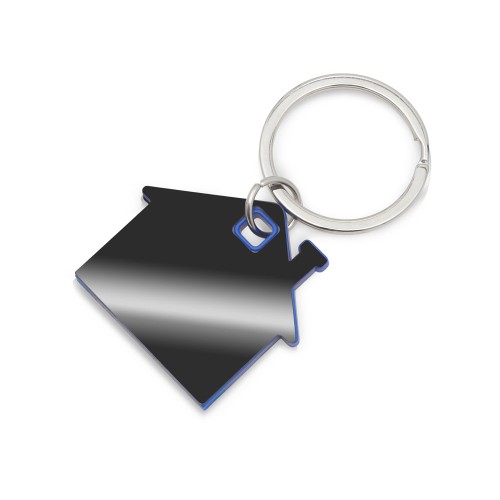 Металлический брелок с пластиковой цветной вставкой "SteelPop House", серебристый с синим