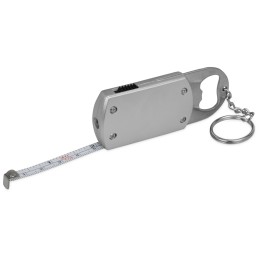 Брелок-открывалка с рулеткой и фонариком "Open", серебристый