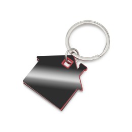 Металлический брелок с пластиковой цветной вставкой "SteelPop House", серебристый с красным