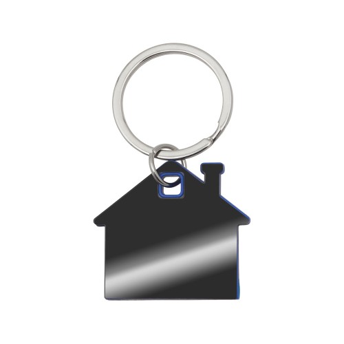 Металлический брелок с пластиковой цветной вставкой "SteelPop House", серебристый с синим