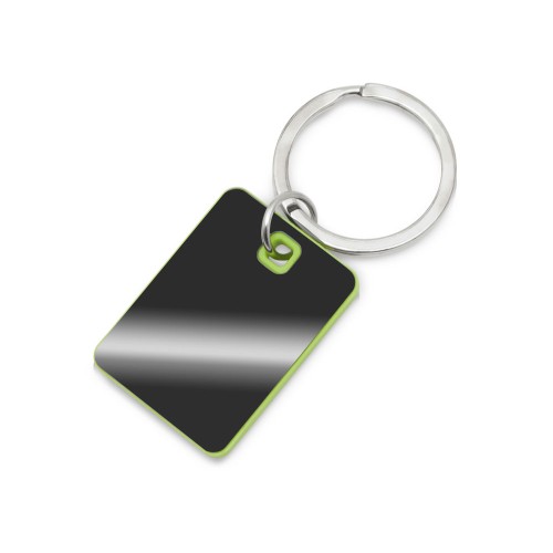 Металлический брелок с пластиковой цветной вставкой "SteelPop Rct", серебристый с зеленым яблоком