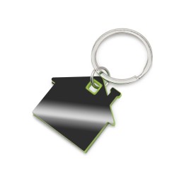 Металлический брелок с пластиковой цветной вставкой "SteelPop House", серебристый с зеленым яблоком