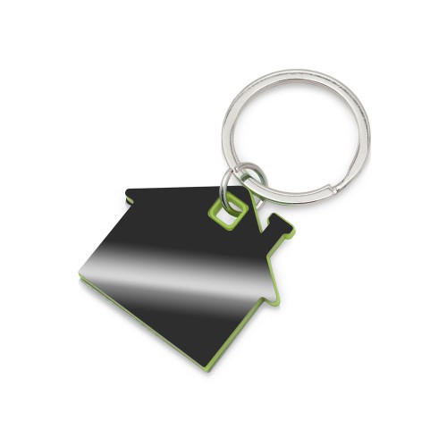 Металлический брелок с пластиковой цветной вставкой "SteelPop House", серебристый с зеленым яблоком