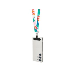 Ланъярд 2 см под сублимацию с 2-мя трендовыми карабинами и узким держателем для телефона из ПЭ, серебристый