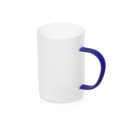 Стеклянная матовая кружка "Акцент" с цветной ручкой для сублимации, синий