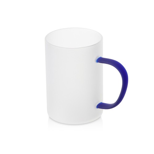 Стеклянная матовая кружка "Акцент" с цветной ручкой для сублимации, синий