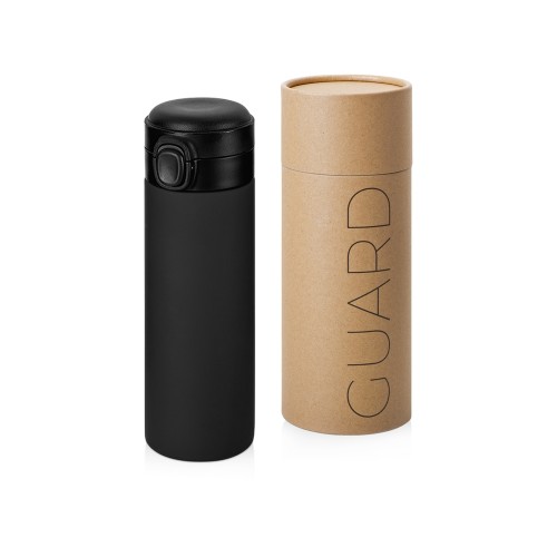 Вакуумная термокружка Waterline c кнопкой «Guard», 400 мл, тубус, черный