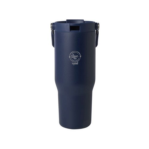 Термостакан Bronx объемом 900 мл из меди и переработанной нержавеющей стали, сертифицированной по стандарту RCS, с вакуумной изоляцией и крышкой с двойной функцией - Темно - синий
