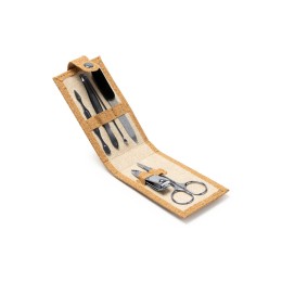 Маникюрный набор PODOX в чехле из пробки, серебристый/бежевый