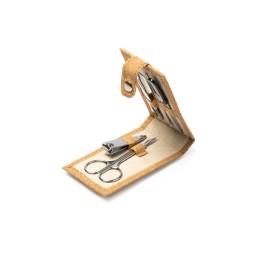 Маникюрный набор PODOX в чехле из пробки, серебристый/бежевый