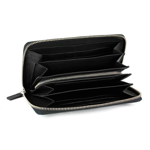 Кошелёк BUGATTI АТЛАНТА | ATLANTA, на молнии, чёрный, натуральная воловья кожа, 19,5х2,5х10,5 см