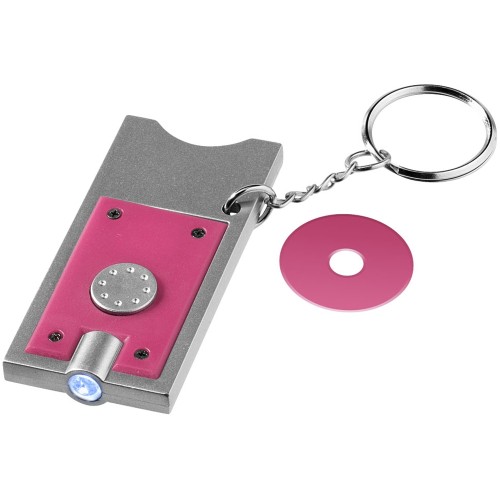 Брелок-держатель для монет "Allegro" с фонариком, фуксия/серебристый