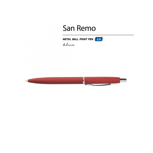Ручка "SAN REMO" шариковая, автоматическая, красный  металлический корпус 1.00 мм, синяя