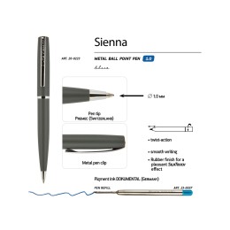 Ручка "Sienna" шариковая  автоматическая, серый металлический корпус soft-touch, 1.0 мм, синяя