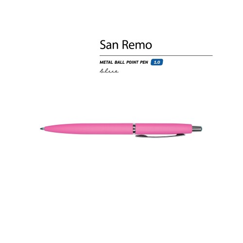 Ручка металлическая шариковая "San Remo", софт-тач, 1.0 мм, ярко-розовый
