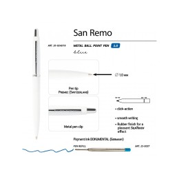Ручка "SAN REMO" шариковая, автоматическая, белый металлический корпус 1.00 мм, синяя