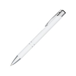 Кнопочная шариковая ручка Moneta из анодированного алюминия, синие чернила, белый