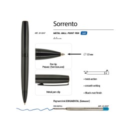Ручка металлическая шариковая «Sorento», 1,0мм, синие чернила, черный