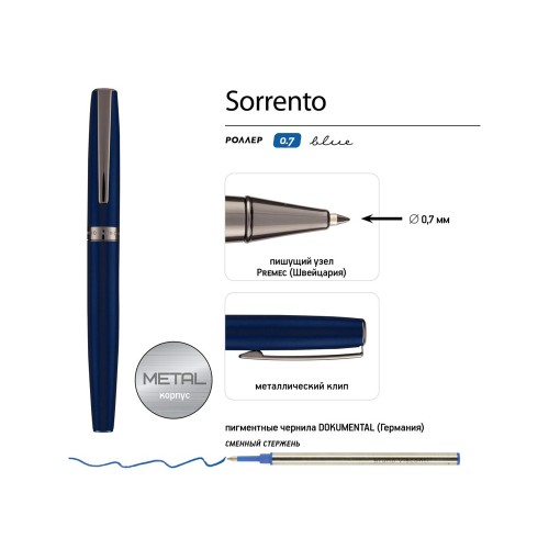 Ручка металлическая роллер  "Sorrento", синий матовый