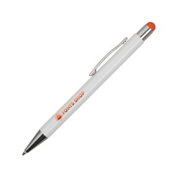 Ручка металлическая шариковая «Flowery» со стилусом и цветным зеркальным слоем, белый/оранжевый