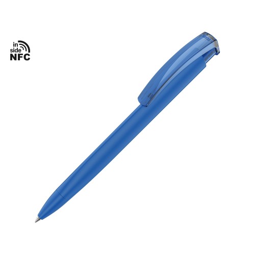 Ручка пластиковая шариковая трехгранная «Trinity K transparent Gum» soft-touch с чипом передачи инфо, синий