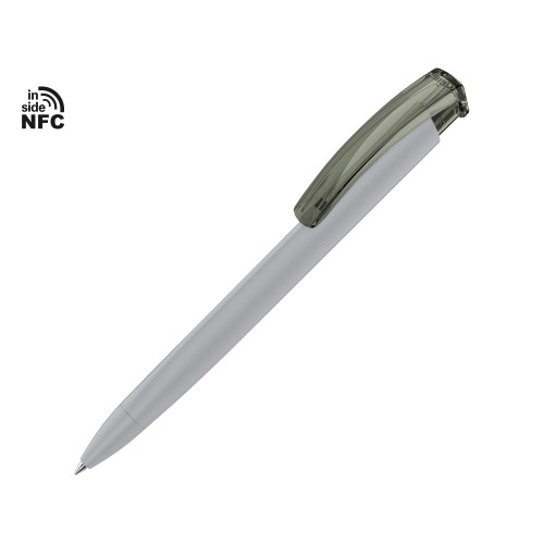 Ручка пластиковая шариковая трехгранная «Trinity K transparent Gum» soft-touch с чипом передачи инфо, серый