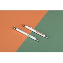 Ручка металлическая шариковая «Flowery» со стилусом и цветным зеркальным слоем, белый/оранжевый