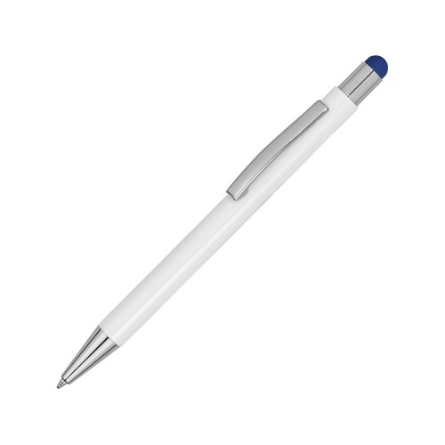 Ручка металлическая шариковая «Flowery» со стилусом и цветным зеркальным слоем, белый/синий