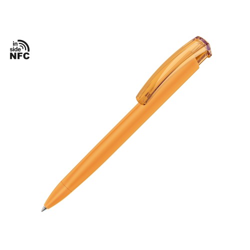 Ручка пластиковая шариковая трехгранная «Trinity K transparent Gum» soft-touch с чипом передачи инфо, охра