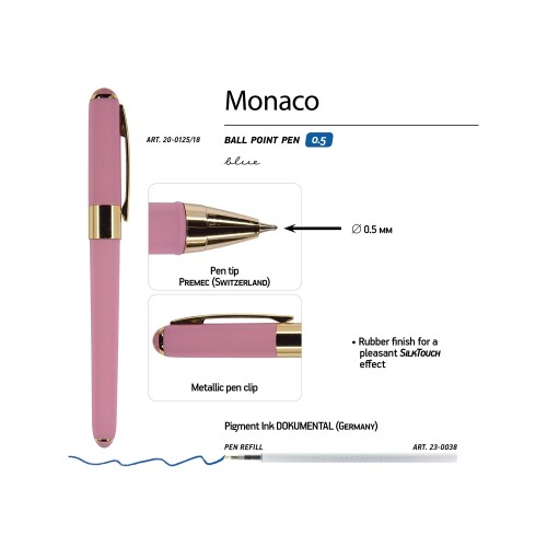 Ручка пластиковая шариковая «Monaco», 0,5мм, синие чернила, розовый