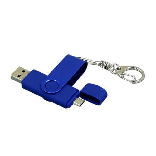 Флешка с поворотным механизмом, c дополнительным разъемом Micro USB, 64 Гб, синий