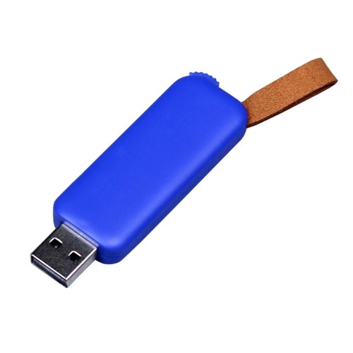 USB-флешка промо на 128 Гб прямоугольной формы, выдвижной механизм, синий