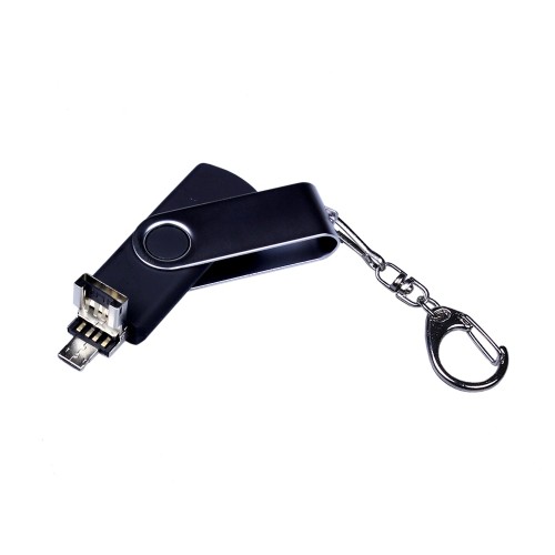 USB-флешка на 32 Гб поворотный механизм, c двумя дополнительными разъемами MicroUSB и TypeC, черный